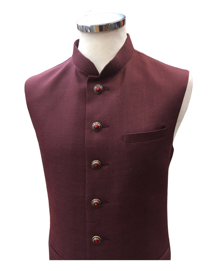 Maroon - Rich Jute Material Indian Mens Waistcoat - Bollywood - DM2305 KJ 1222