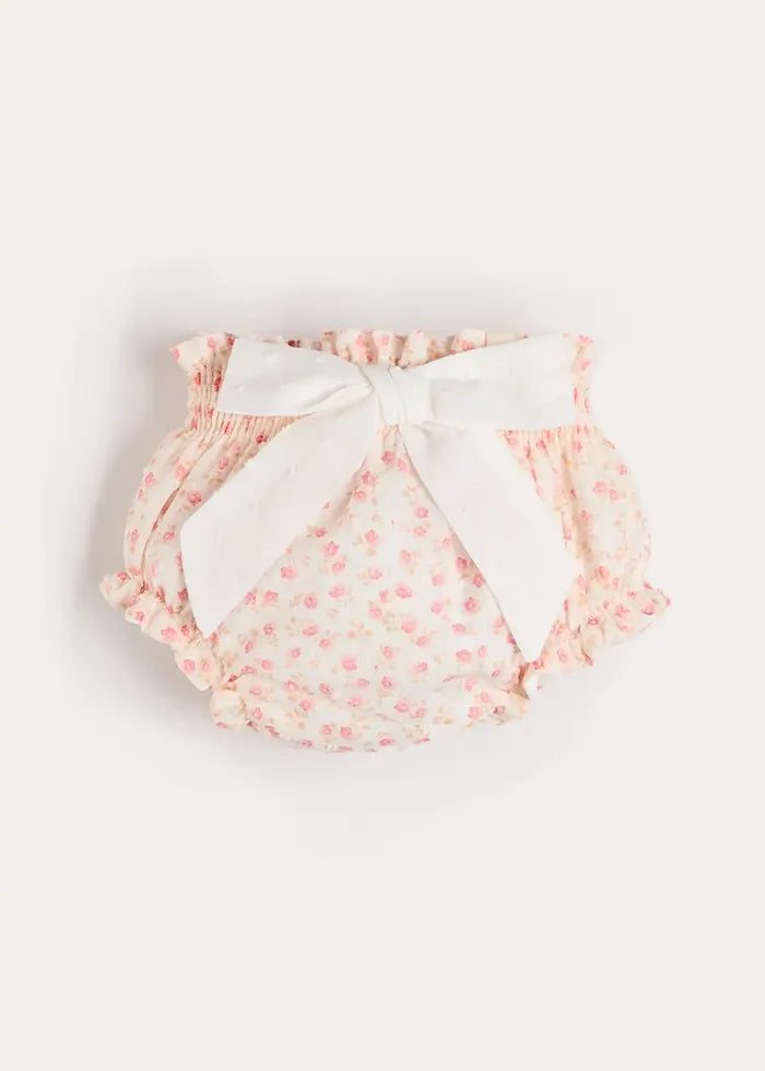 Martha Floral Bow Detail Swiss Voile Bloomers in Pink (1mth-12mths) BLOOMERS from Pepa London