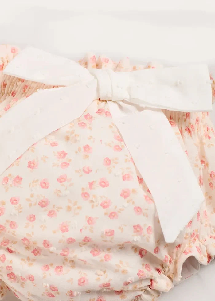 Martha Floral Bow Detail Swiss Voile Bloomers in Pink (1mth-12mths) BLOOMERS from Pepa London