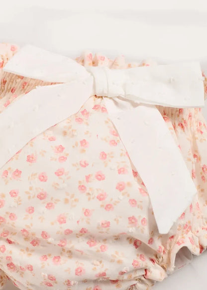 Martha Floral Bow Detail Swiss Voile Bloomers in Pink (1mth-12mths) BLOOMERS from Pepa London