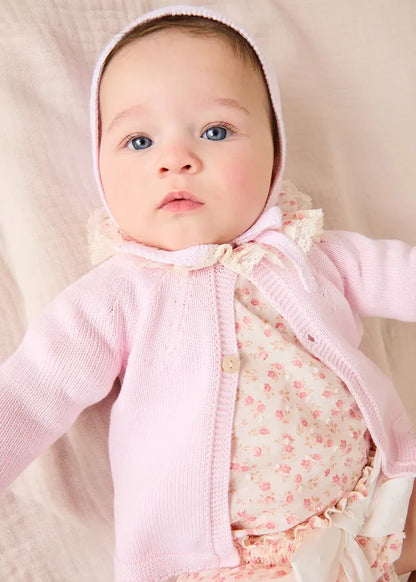 Martha Floral Ruffle Collar Lace Trim Long Sleeve Blouse in Pink (1mth-12mths) BLOUSES from Pepa London