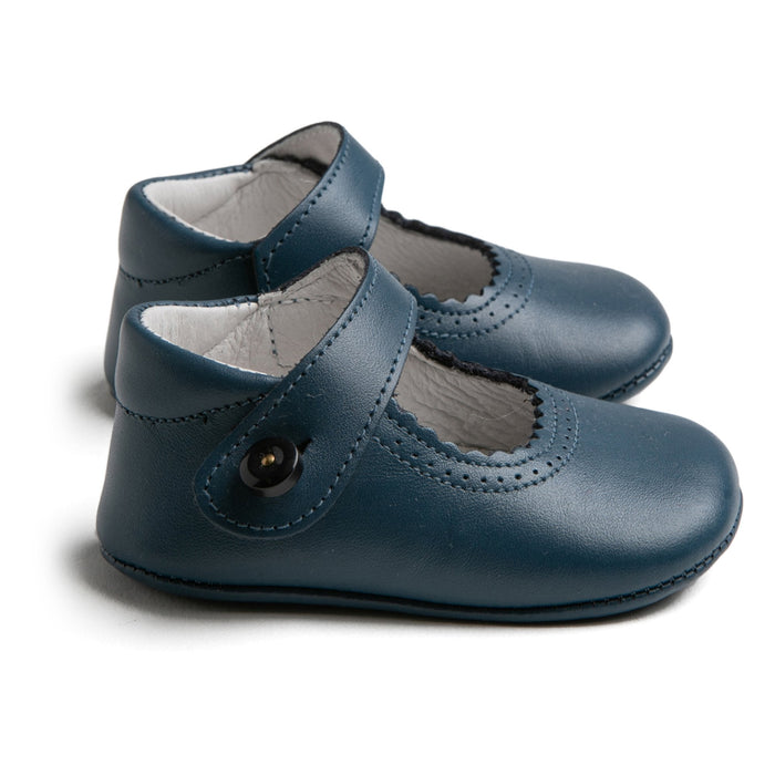 Mary Jane Leather Pram Shoes in French Blue (17-20EU) SHOES from Pepa London