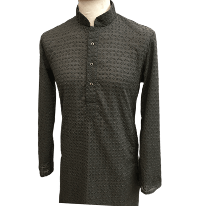 Mens Indian Kurta set in Dark Grey, for weddings, Bollywood Party ( with Draw stringed trousers) - Farari KR1219 - Prachy Creations