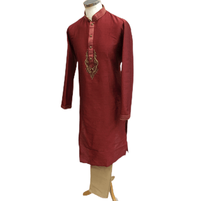 Mens Indian Kurta set in Maroon Burgundy, for weddings, Bollywood Party ( with Draw stringed trousers) - Innova VV0818 - Prachy Creations