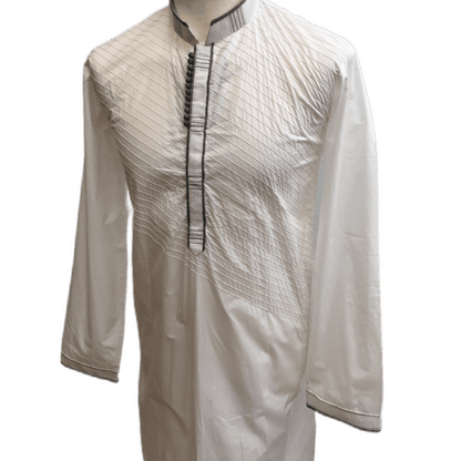 Mens Indian Kurta set in white Cotton,  ( with Draw stringed trousers) - High KC1219 - Prachy Creations