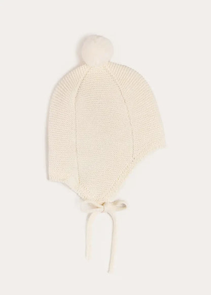 Merino Wool Pom Pom Hat in Cream (S-L) KNITTED ACCESSORIES from Pepa London