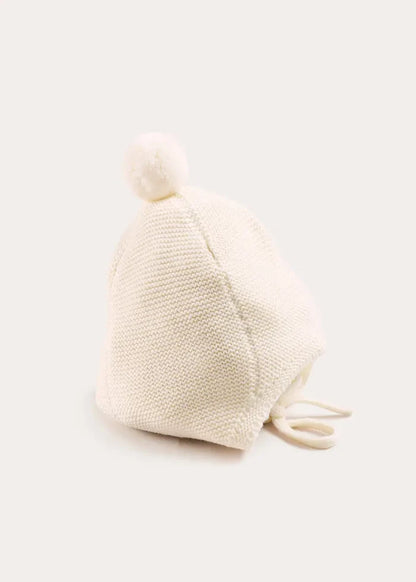 Merino Wool Pom Pom Hat in Cream (S-L) KNITTED ACCESSORIES from Pepa London
