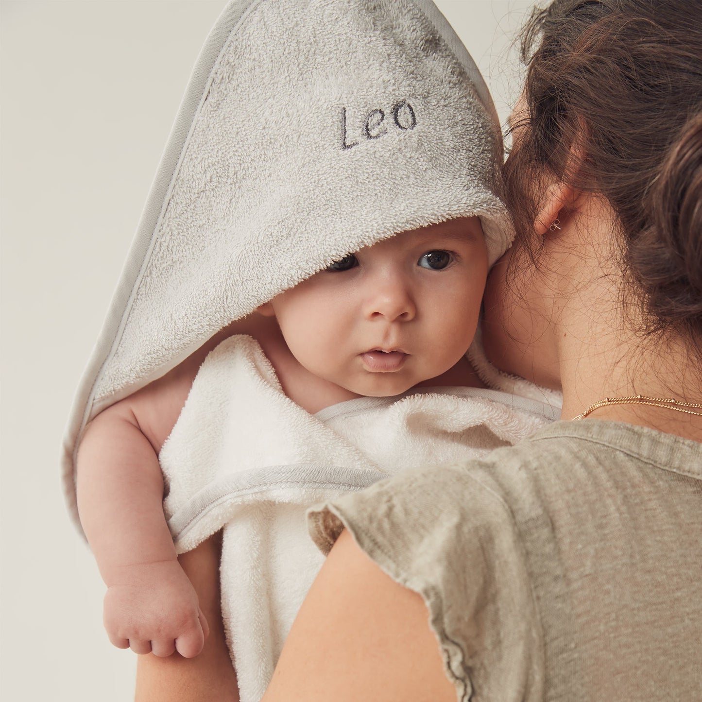 Baby Hooded Bath Towel - White & Grey