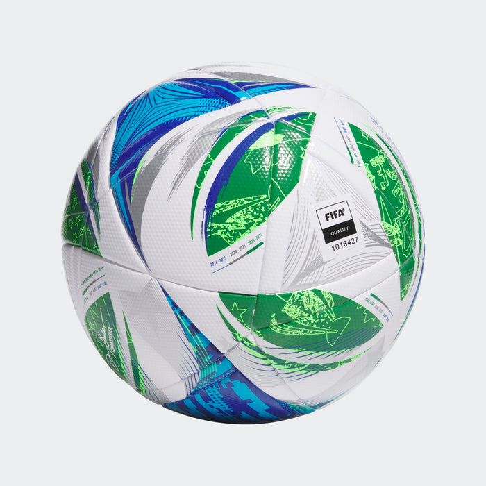 adidas MLS League NFHS Soccer Ball Equipment Adidas White/Green/Glow Blue-JH1302 4