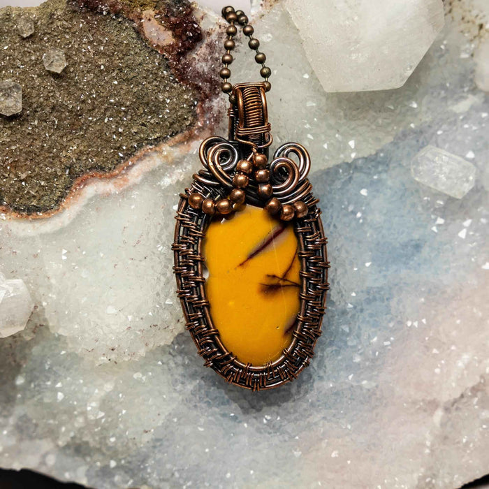Mookaite Jasper Crystal Wire Wrap Copper Pendant Unique