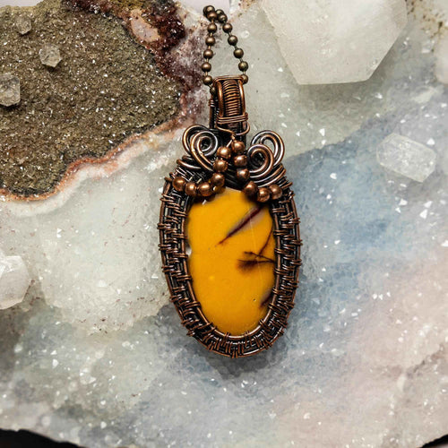 Mookaite Jasper Crystal Wire Wrap Copper Pendant Unique
