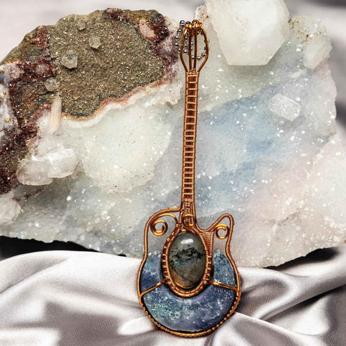 Moss Agate Labradorite Crystal Bass Guitar Wire Wrap