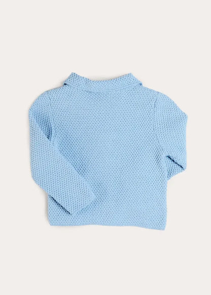 Nautical Boat Embroidery Polo Collar Cardigan in Sky Blue (12mths-6yrs) KNITWEAR from Pepa London