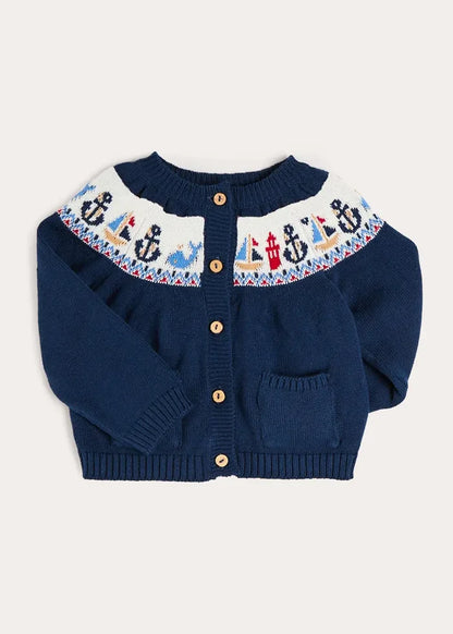 Nautical Fair Isle Cardigan in Navy (6mths-8yrs) KNITWEAR from Pepa London