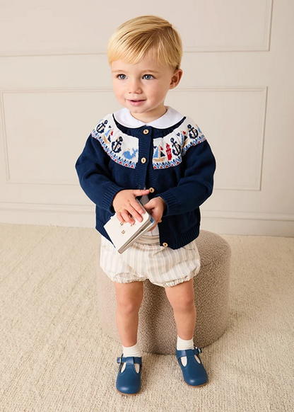 Nautical Fair Isle Cardigan in Navy (6mths-8yrs) KNITWEAR from Pepa London