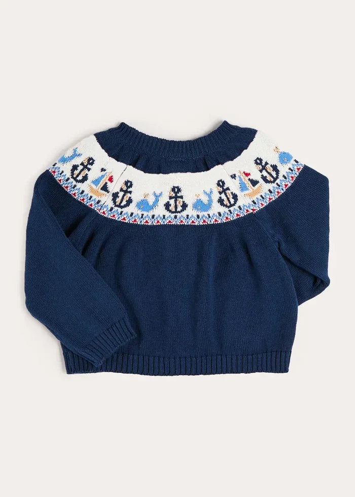 Nautical Fair Isle Cardigan in Navy (6mths-8yrs) KNITWEAR from Pepa London