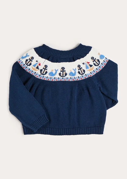 Nautical Fair Isle Cardigan in Navy (6mths-8yrs) KNITWEAR from Pepa London