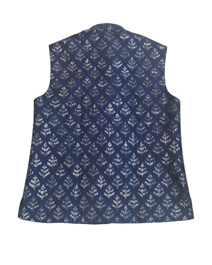 Navy Blue - Sequins Embroidered Indian Mens Waistcoat / Bandi - Bollywood - CS2401 KP 0524