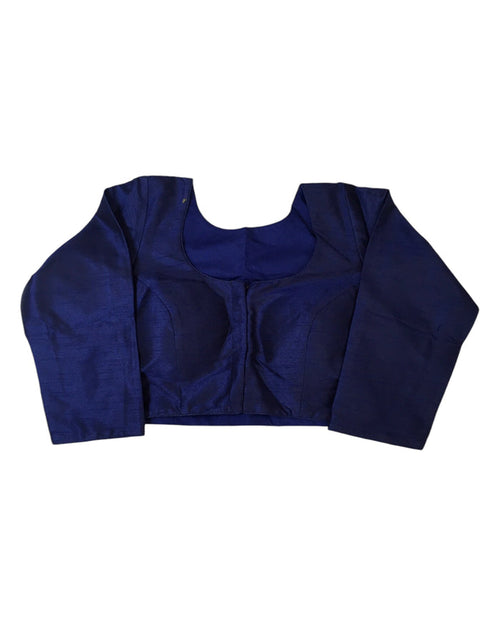 Navy Blue - Silky Saree blouse with cups,  Long Sleeves, High Back - 38" - UK Stock - Quick Delivery - RNK - R231F-A