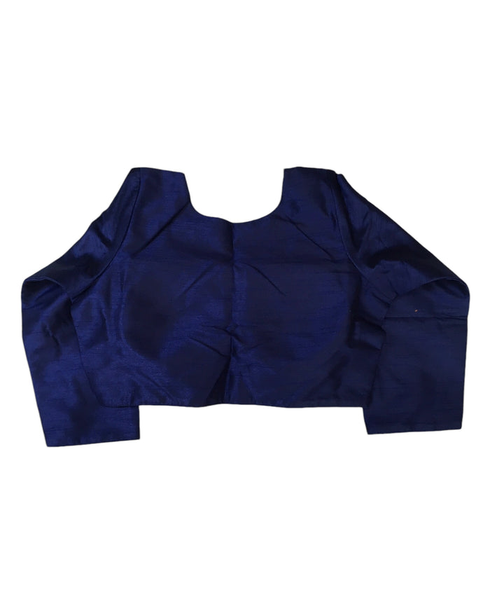 Navy Blue - Silky Saree blouse with cups,  Long Sleeves, High Back - 42" - UK Stock - Quick Delivery - RNK - R231F-A
