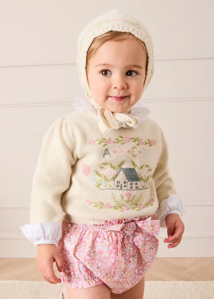 Nellie Floral Bow Detail Bloomers in Pink (1mth-3yrs) BLOOMERS from Pepa London