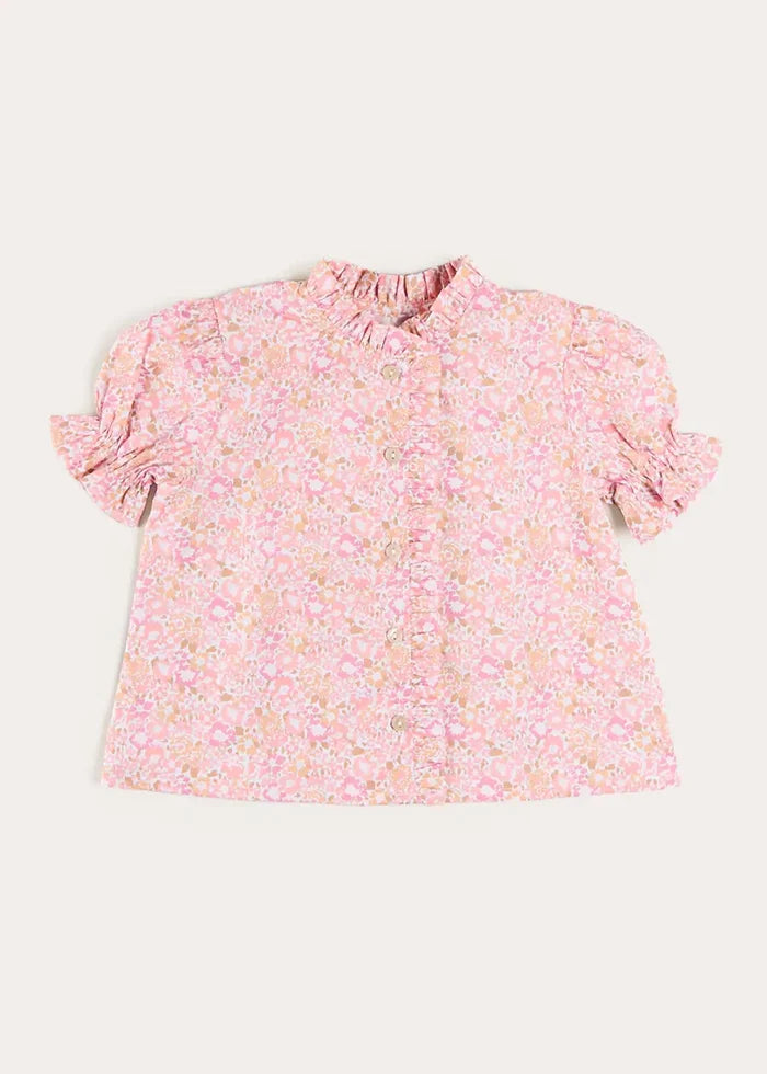 Nellie Floral Mao Collar Romantic Blouse in Pink (18mths-6yrs) BLOUSES from Pepa London