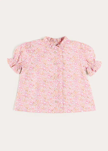 Nellie Floral Mao Collar Romantic Blouse in Pink (18mths-6yrs) BLOUSES from Pepa London