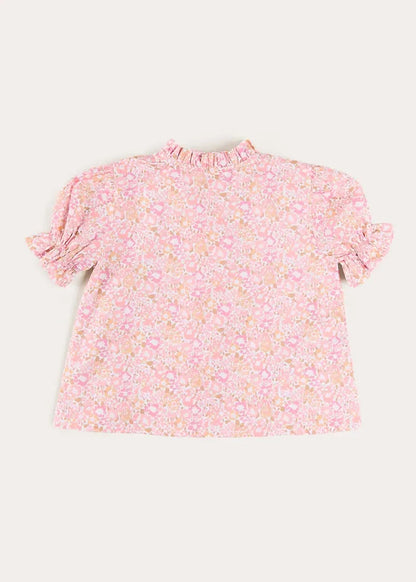 Nellie Floral Mao Collar Romantic Blouse in Pink (18mths-6yrs) BLOUSES from Pepa London