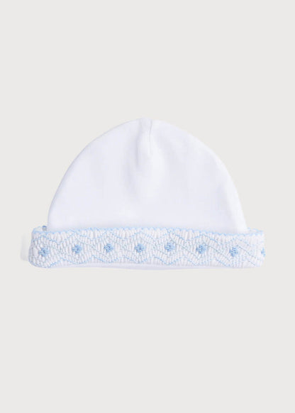 Newborn Hat with Blue Hand Smocked Detail (0-3mths) ACCESSORIES from Pepa London