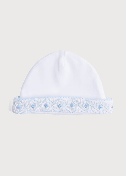 Newborn Hat with Blue Hand Smocked Detail (0-3mths) ACCESSORIES from Pepa London