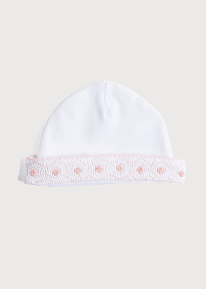 Newborn Hat with Pink Hand Smocked Detail (0-3mths) ACCESSORIES from Pepa London