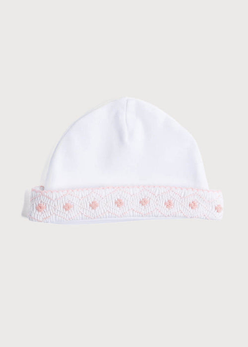 Newborn Hat with Pink Hand Smocked Detail (0-3mths) ACCESSORIES from Pepa London