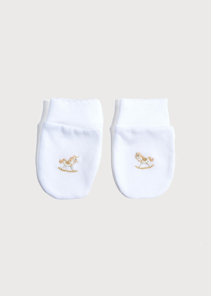 Newborn Mittens with Rocking Horse Embroidery Beige (1-3mths) ACCESSORIES from Pepa London