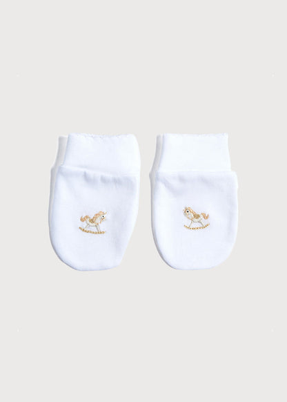 Newborn Mittens with Rocking Horse Embroidery Beige (1-3mths) ACCESSORIES from Pepa London