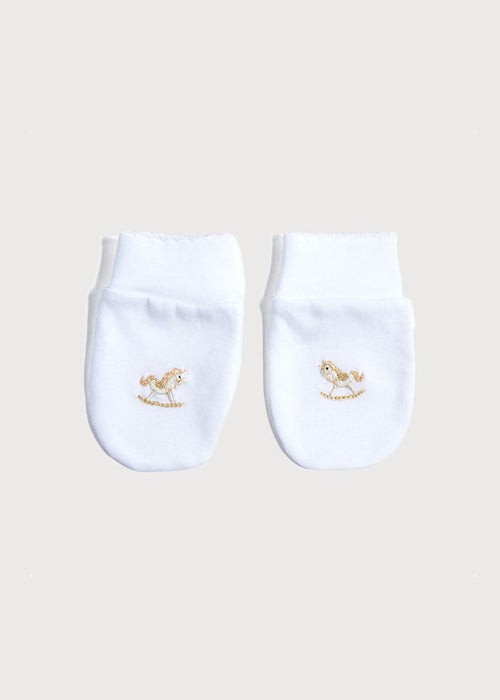 Newborn Mittens with Rocking Horse Embroidery Beige (1-3mths) ACCESSORIES from Pepa London