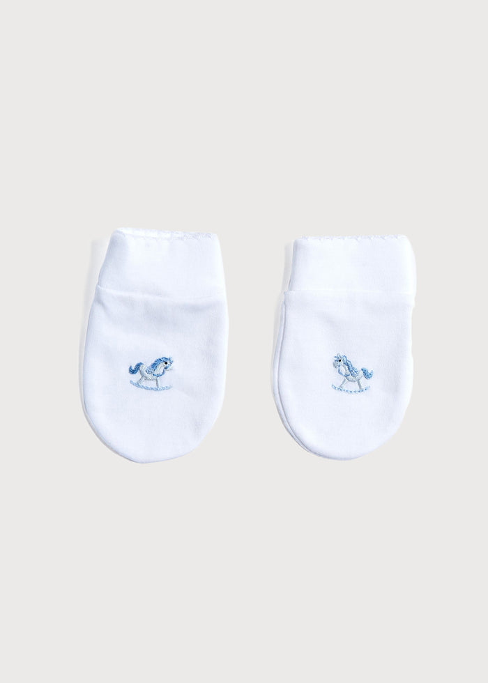 Newborn Mittens with Rocking Horse Embroidery Blue (0-3mths) ACCESSORIES from Pepa London
