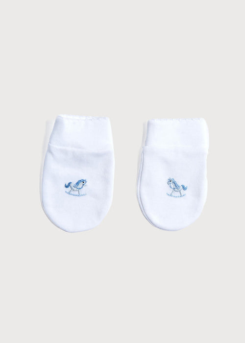 Newborn Mittens with Rocking Horse Embroidery Blue (0-3mths) ACCESSORIES from Pepa London