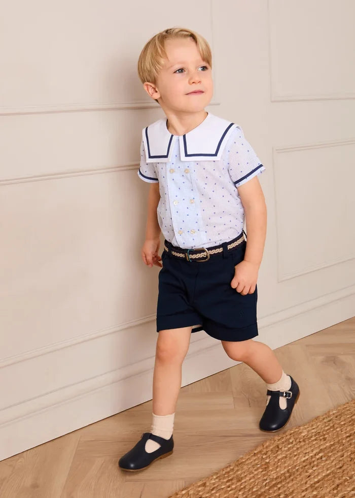 Noah Check Mariner Collar Double Breasted Shirt in Blue (18mths-6yrs) SHIRTS from Pepa London