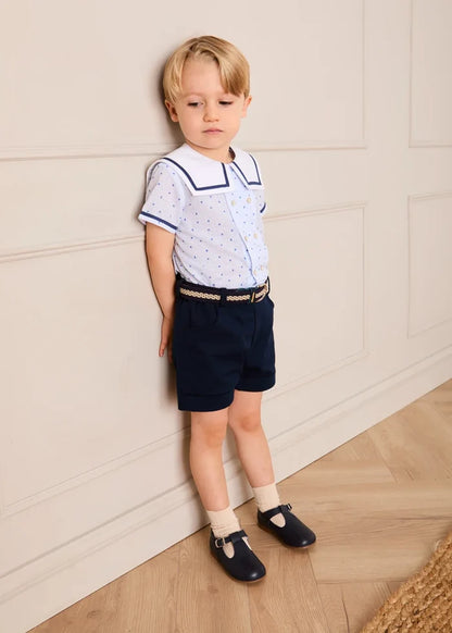 Noah Check Mariner Collar Double Breasted Shirt in Blue (18mths-6yrs) SHIRTS from Pepa London