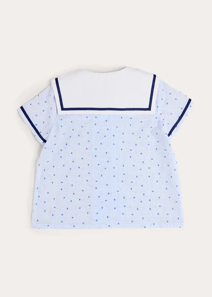Noah Check Mariner Collar Double Breasted Shirt in Blue (18mths-6yrs) SHIRTS from Pepa London