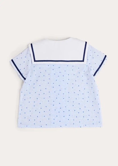 Noah Check Mariner Collar Double Breasted Shirt in Blue (18mths-6yrs) SHIRTS from Pepa London