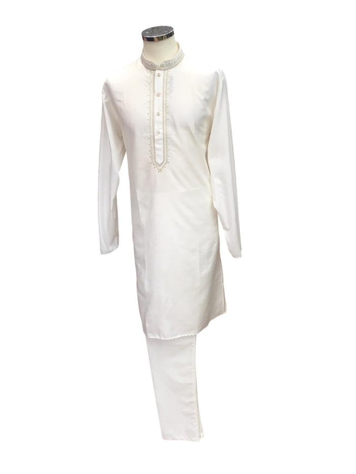 Off White / Cream - Cotton  Mens Kurta Set with Thread Embroidery- Sangeet Mehendi Haldi - KCS1038 KV 1123