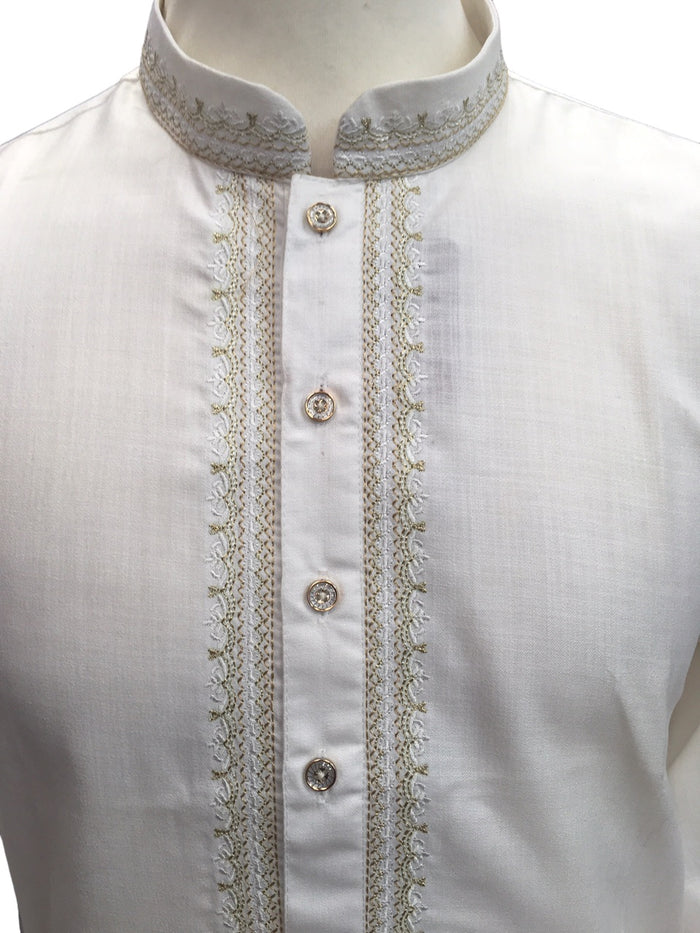 Off White / Cream - Cotton  Mens Kurta Set with Thread Embroidery- Sangeet Mehendi Haldi - KCS1038 KV 1123