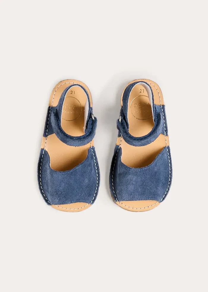 Open Toe Suede Sandals in Navy (21-30EU) SHOES from Pepa London