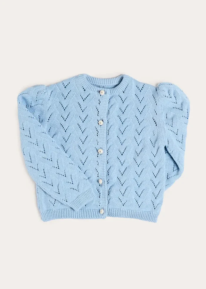 Openwork Cotton Cardigan in Sky Blue (2-10yrs) KNITWEAR from Pepa London