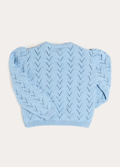Openwork Cotton Cardigan in Sky Blue (2-10yrs) KNITWEAR from Pepa London