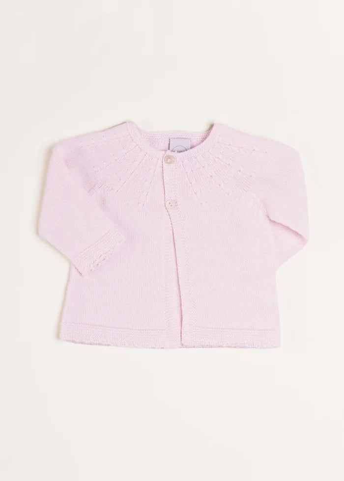 Openwork Detail Baby Cardigan in Baby Pink (1-9mths) KNITWEAR from Pepa London