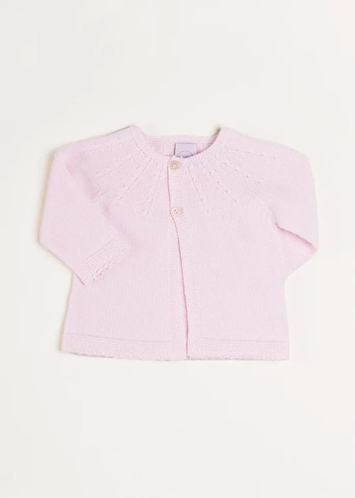Openwork Detail Baby Cardigan in Baby Pink (1-9mths) KNITWEAR from Pepa London