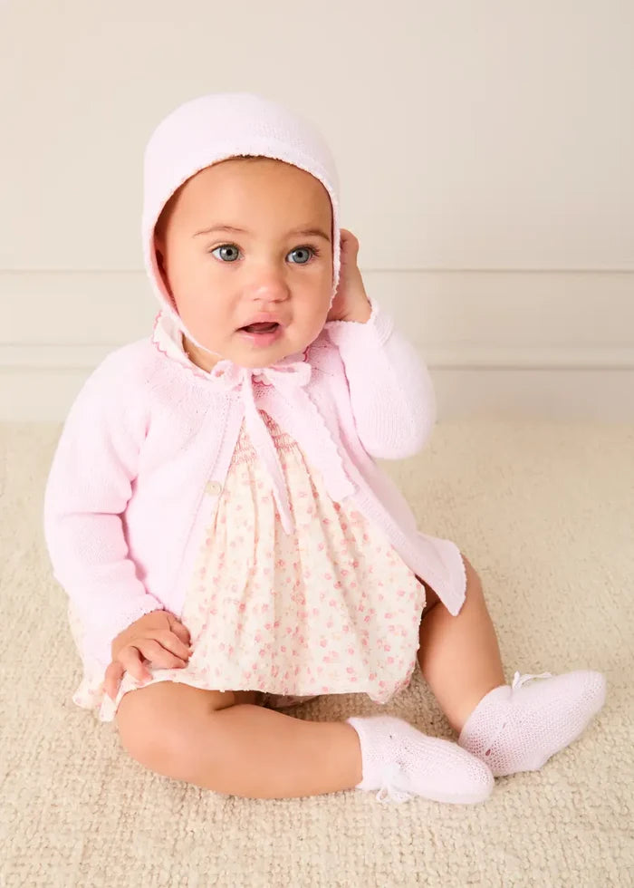 Openwork Detail Baby Cardigan in Baby Pink (1-9mths) KNITWEAR from Pepa London