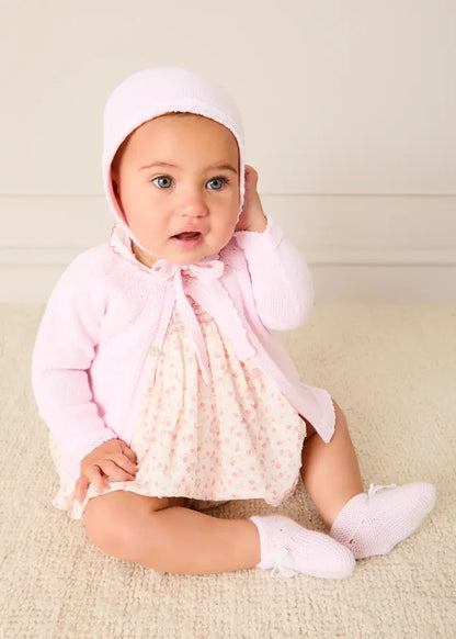 Openwork Detail Baby Cardigan in Baby Pink (1-9mths) KNITWEAR from Pepa London